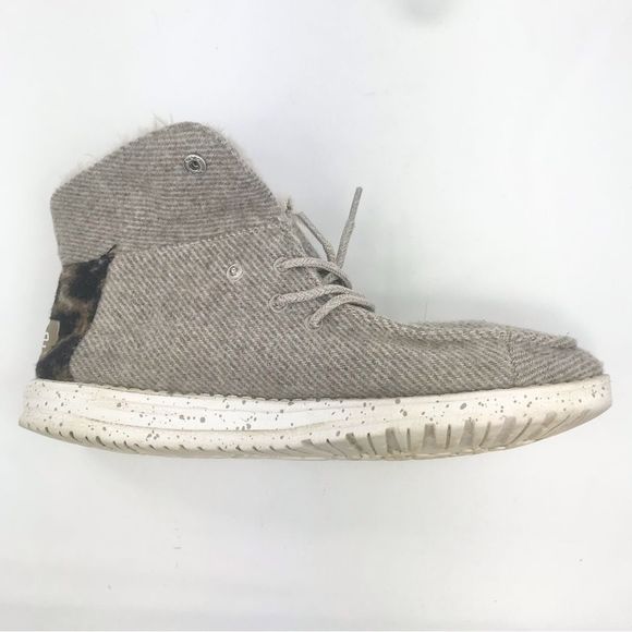 Hey Dude BRITT Tan Tweed Leopard Heel Fur Lined Lace Up Shoes - Picture 7 of 13